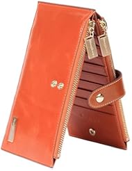 Apparel: Borgasets RFID Blocking Womens Genuine Leather Zipper Wallet Card Case Purse Orange - Borgasets