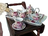 Miniature Fine China Tea Set Perfectly Sized for American Girl Dolls - Garden Rose