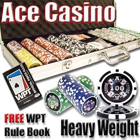 500 Ace Casino Poker Chip Set with Free WPT Rule Book. 14 Gram Heavy Weighted Poker Chips.