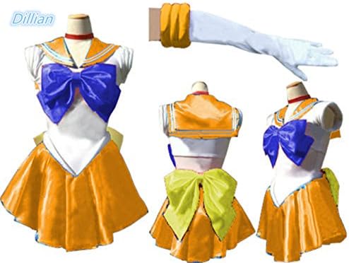 Dillian Womens Sailor Moon Mars Costume Cosplay Party Dress & Gloves,Orange,S