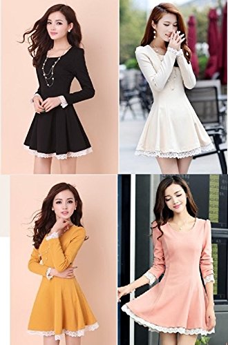 エレガント ワンピース レディース 長袖 フレアー レース  編み上げ
