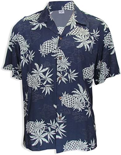 Two Palms Mens Pineapple Map Shirt Navy Blue L