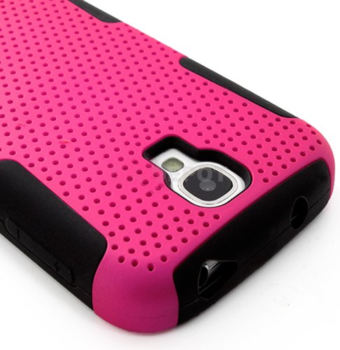 myLife French Rose Pink + Black Slim Armor (2 Layer Mesh Shell) Protector Case for the NEW Samsung Galaxy S4 Mini (4G) Smartphone (External Easy Grip Fitted Hard Armorsuit Mesh Piece + Internal Protective Soft Silicone Bumper Gel Flex Guard)
