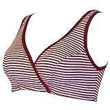 ネトゥル パッドなし綿100%ボーダー柄クロスオープンハーフトップ LL レッド 5735