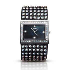 Seksy by Sekonda Bling Ladies Black Mother of Pearl Crystal Stone Set Dial & Strap Watch 4295