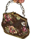 Beautiful Beaded Evening Handbag/purse,with Shoulder Chain, Dark Brown Cloth Base --#5