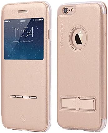 iphone 6s/6 case,B2BY365 [Touch Series] [View Window] Folio Flip PU Leather Case [Metal Kickstand] with Metal Sensor Feature for Apple iPhone 6S/6 4.7inch (Gold)