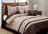 7-Piece Chocolate Brown / Beige Comforter Set QUEEN W/ PILLOWS