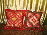2 Lava Beaded Embroidered Cushion Covers Vintage Sari Pillow Covers 16x16 inches