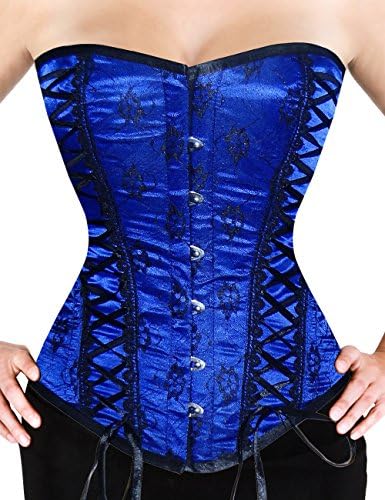 AB Corsetry 793 Satin Blue Net Overbust Corset (XL) 30 "