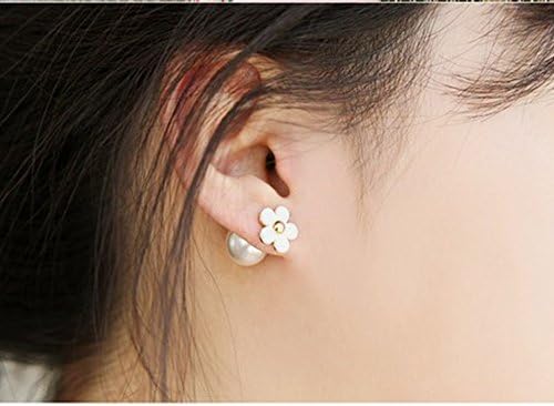 Double Sided Pearl and Flower Earrings (White)