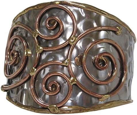 Steel with Brass and Copper Spiral Cuff Bracelet