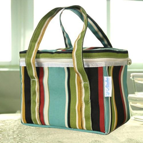 Waterproof Picnic Lunch Bag Tote Insulated Lunch Box Cooler Bag Travel Zipper Organizer Box (Blue/Black Stripe)