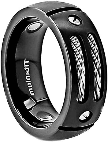 Master Jewels - 8mm Men's Black Titanium Ring Wedding Band with Stainless Steel Cables and Screw Design Wedding Ring, Master Design Men's Modern Style Titanium Engagement Ring (13)