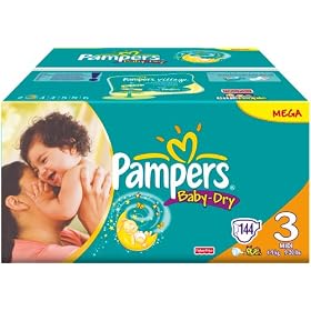 Pampers Baby Dry couches Taille 3 Midi (4-9 Kg), Megapack x144 couches
