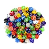 100+ Pack of Random Polyhedral Dice in Multiple Colors Plus Free Pouch Set by Wiz Dice