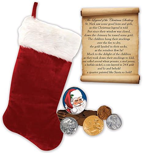 Christmas Holiday Plush Stocking Filled w/Genuine Old &amp; Rare US Coins