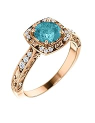 18K Rose Gold 6.00mm Round Cut Zircon and Diamond Ring -- LIFETIME WARRANTY