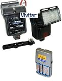 Vivitar SF4000 Swivel, Bounce & Zoom Slave Flash With Flash Bracket & Rechargeable AA Battery For Pentax K200 K200D K2000 + SSE Micro Fiber Cleaning Cloth