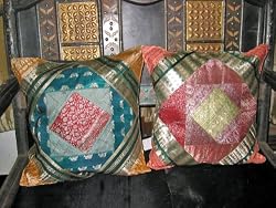 Christmas Gift-2 Teal Green Maroon Patch-work Sari Toss Pillow Cushion Covers Free Shipping