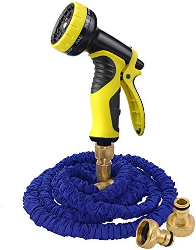 Strongest 100 FT Expandable Garden Hose - Triple Layer Natural Latex Core - Brass Quick Release Fitting - 9-Pattern Multifunctional Spray Nozzle & 2 Brass Tap Connectors