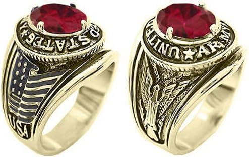 7.0 cw CZ, 14k Gold Overlay Red CZ, United States Army Ring (10)