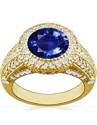 18K Yellow Gold Round Cut Blue Sapphire Ring With Sidestones (GIA Certificate)
