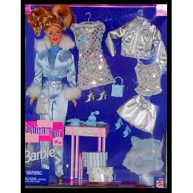 1999 Fashion Fun Blonde Barbie Doll Gift Set Blue & Silver Clothing & Accessories Includes Barbie