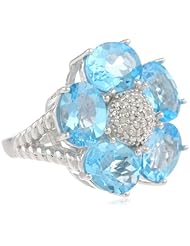 Sterling Silver Oval Blue Topaz with Diamond Ring, Size 7