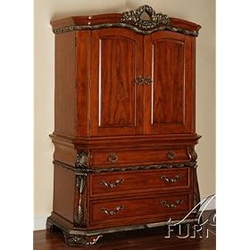 TV Armoire Stand with Leaves Design Cherry Finish