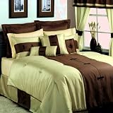 8 PC. JOURNEY CHOCOLATE / GREEN BED IN A BAG COMFORTER SET W/ SHEETS QUEEN