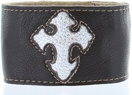 Charlie Biker Bracelet, Men or Womens Leather Bracelet with Secret Hidden Zipper Compartment, Approx 9.5" Adjustable, Dark Brown Leather with Silver Cross Design.