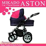 Aston 3 in 1 Travel System Baby Pram & Pushchair with Car Seat in over 50 colours-ROMANO