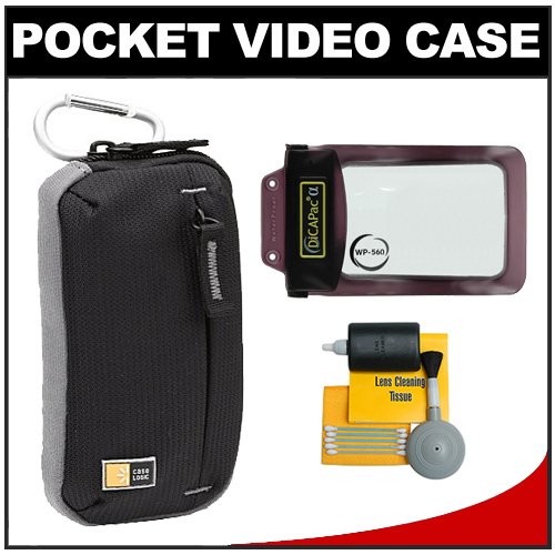 Case Logic TBC-312 Compact Pocket Video Camera Camcorder Case (Black) with DiCAPac + Cleaning Kit for Sony Bloggie MHS-PM5, TS10, TS20, FS1, FS2 and FS3 (3D)
