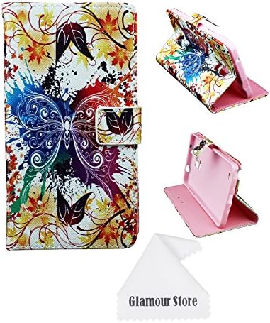 Galaxy Note 4 Case,Butterfly Flower Printed Pattern Leather Wallet Flip Protective Skin Case Cover with Credit Card Holder For Samsung Galaxy Note 4+ Free Cleaning Cloth As a Gift