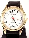 Mens analogue quartz wristwatch - white face and black leather strap W21