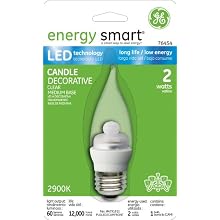 GE Lighting 76454 Energy Smart LED Bent Tip Light Bulb, Clear, Medium Base, 2-Watt
