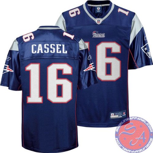 Men's Matt Cassel #16 New England Patriots NFL Equipment Replica Football Jersey by Reebok (Navy-Whi