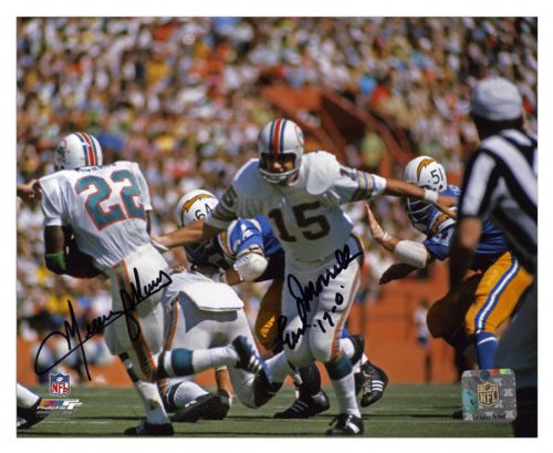 Earl Morrall and Mercury Morris Miami Dolphins - Handoff - Autographed 8x10 Photograph with 17-0 Inscription