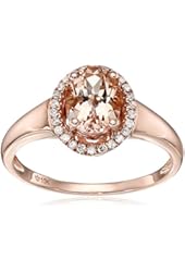 10k Rose Gold Morganite and Diamond Princess Diana Oval Halo Ring (1/10cttw, H-I Color, I1-I2 Clarity), Size 7