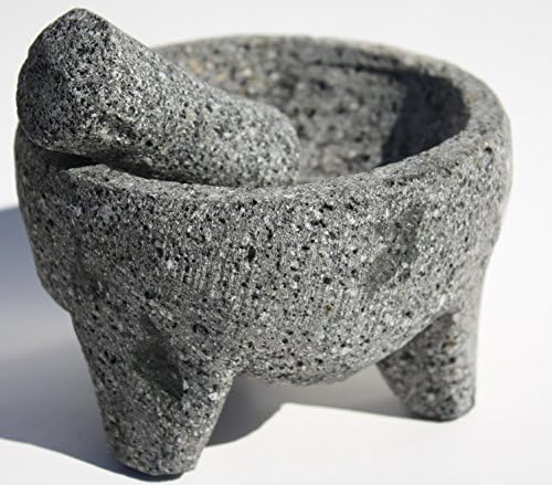 Hand Carved Mexican Molcajete - Guacamole Mortar and Pestle and Salsa Maker - Make Countless Authentic, Flavorful and Mouthwatering Dishes - 8.5 Inch