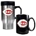 CINCINNATI REDS MLB STAINLESS STEEL TRAVEL MUG & BLACK CERAMIC MUG SET - PRIMARY LOGO