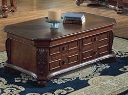 Mahogany Finish Cocktail Coffee Table with Storage Drawers