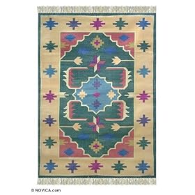 Cotton rug, 'Indian Spring' (4x6)