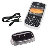 Combo of Blackberry OEM White Silicone Skin Cover Case and Charging Pod with micro USB Sync Transfer Data Cable for Blackberry 8900 Javelin