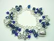 Chic Wrists Queen of Hearts Bold Charm Bracelet Blue Crystals Metal Hearts Metal Crowns Bracelet with FREE Earrings