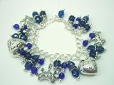 Chic Wrists Queen of Hearts Bold Charm Bracelet Blue Crystals Metal Hearts Metal Crowns Bracelet with FREE Earrings