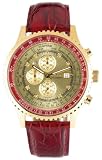 Burgmeister Savannah BM320-274 Herren Chronograph gold goldenes Zifferblatt mit 8 Diamanten Datum/Tag/Monat rotes Lederarmband