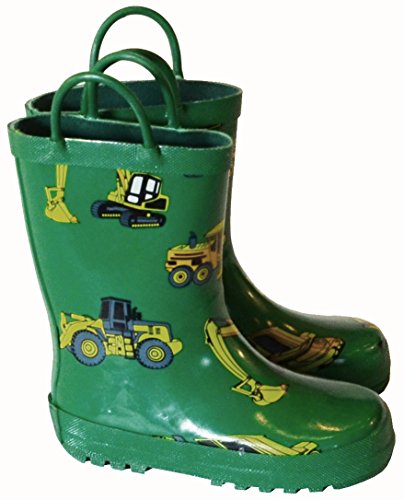 Foxfire for Kids Green Rubber Boots with Constuction Equipment Pattern
