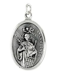 Sterling Silver Saint Lawrence Medal Pendant 1 X 5/8 inch (24 mm X 16 mm).